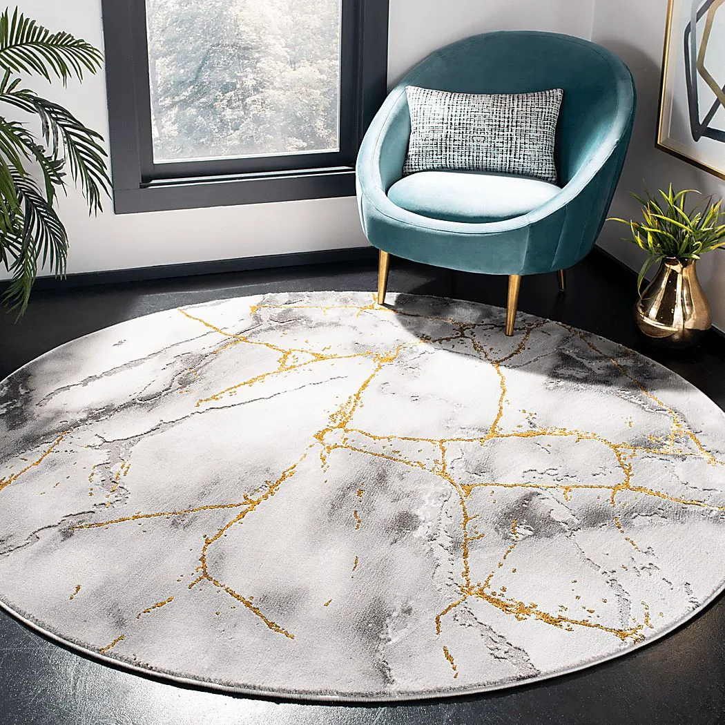 Cracked Marble Gray 6'7 Round Rug