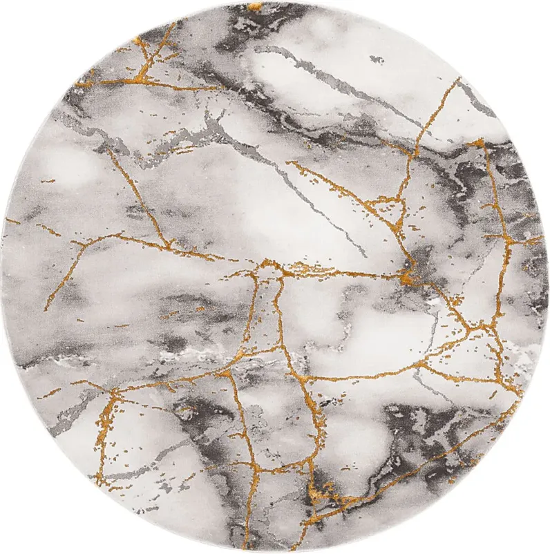 Cracked Marble Gray 6'7 Round Rug