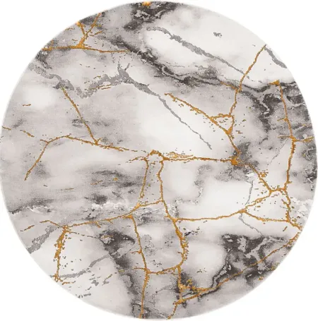 Cracked Marble Gray 6'7 Round Rug