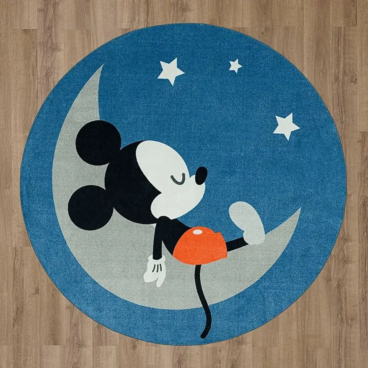 Kids Disney Baby Mickey Mouse Sleepy Moon Blue 5' x 5' Rug