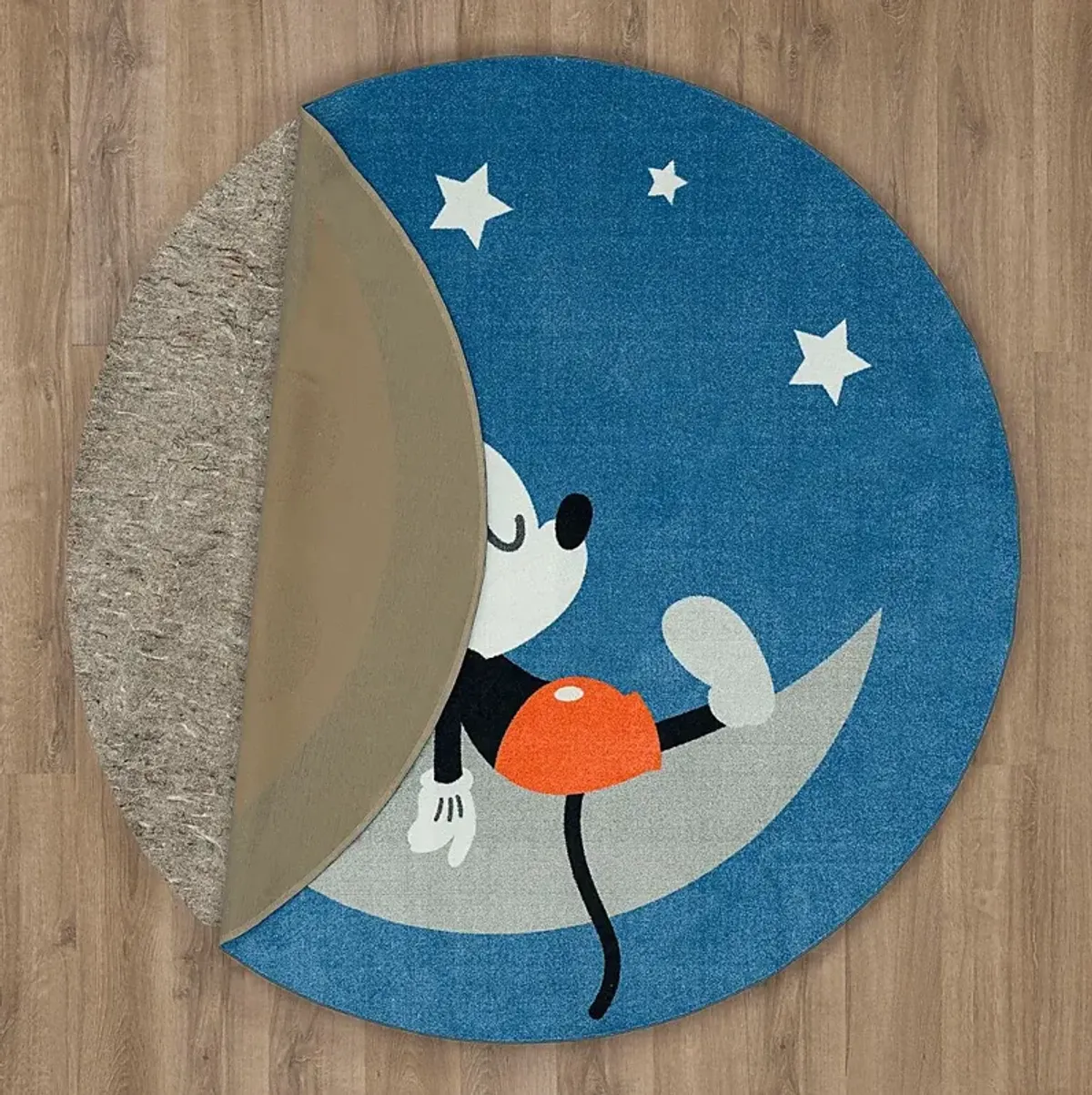 Kids Disney Baby Mickey Mouse Sleepy Moon Blue 5' x 5' Rug