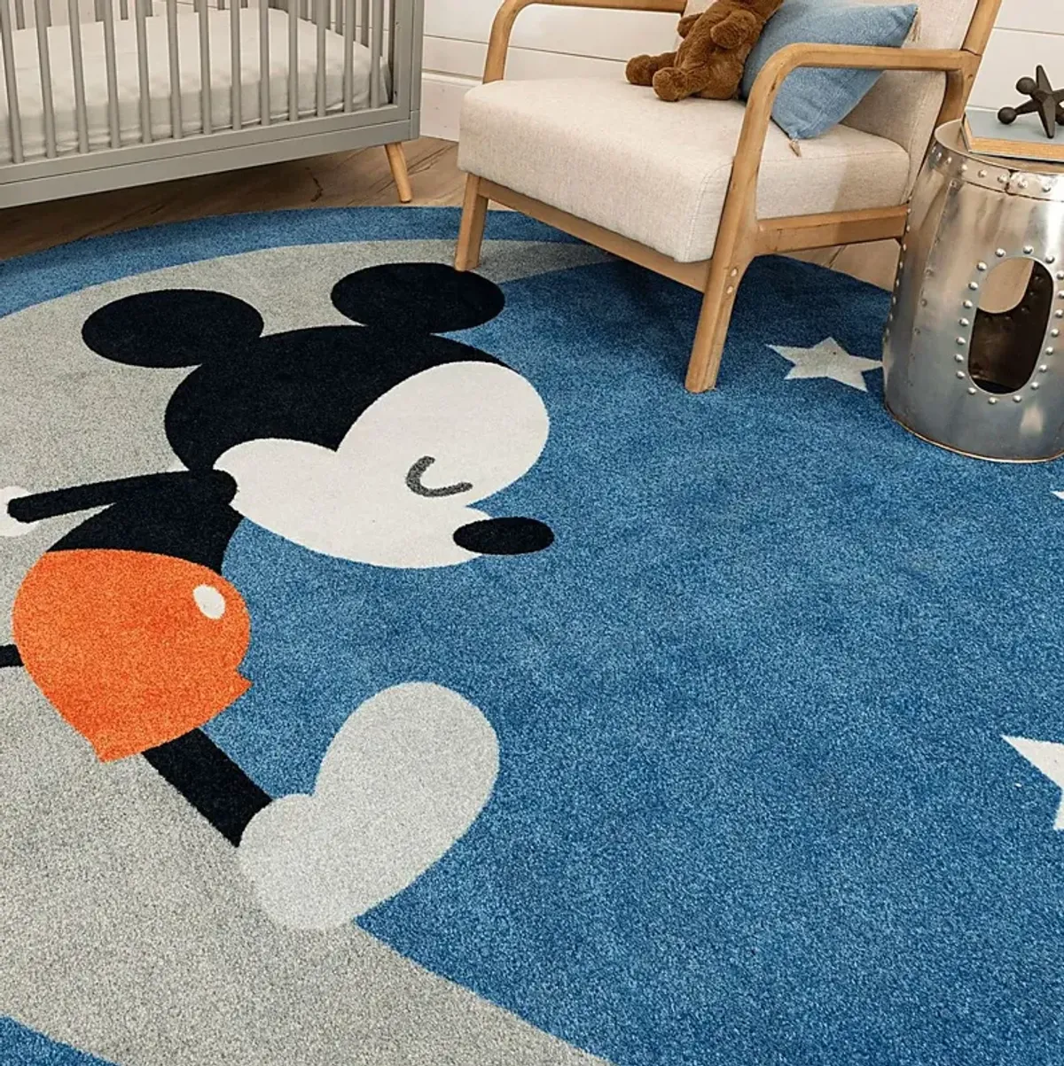 Kids Disney Baby Mickey Mouse Sleepy Moon Blue 5' x 5' Rug