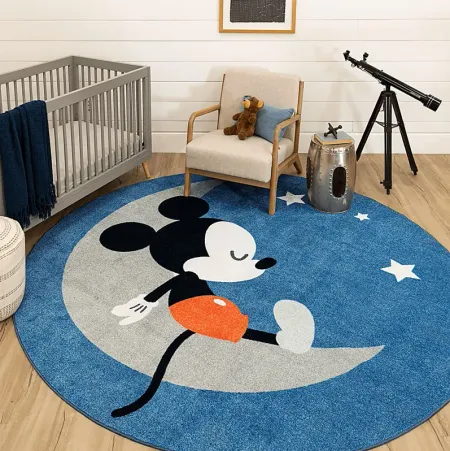 Kids Disney Baby Mickey Mouse Sleepy Moon Blue 5' x 5' Rug
