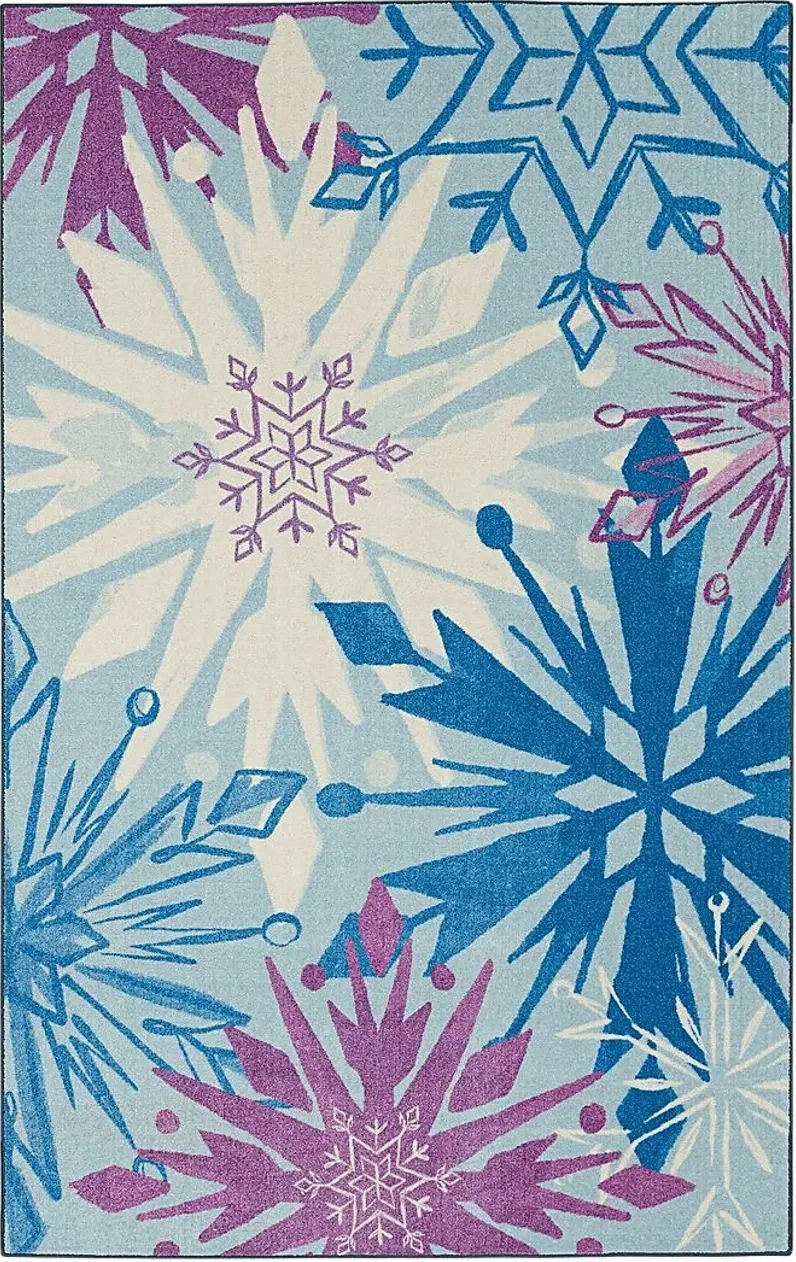 Kids Disney's Montage Of Snowflakes Blue 3'3 x 5' Rug