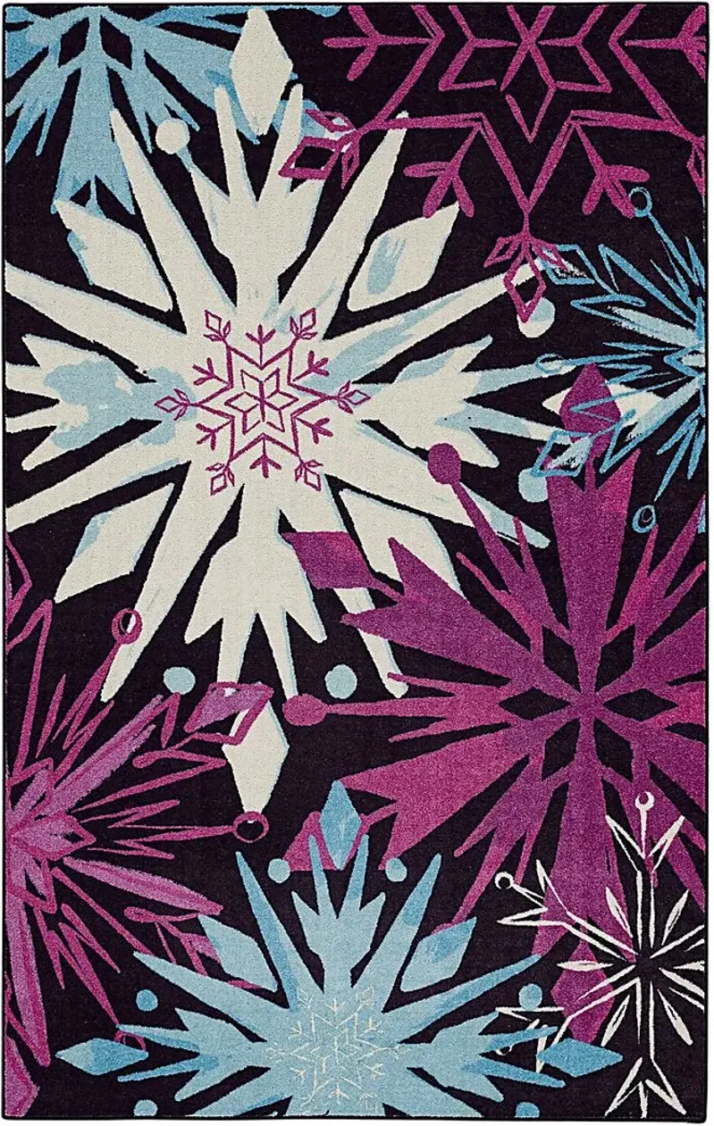 Kids Disney's Montage Of Snowflakes Purple 3'3 x 5' Rug