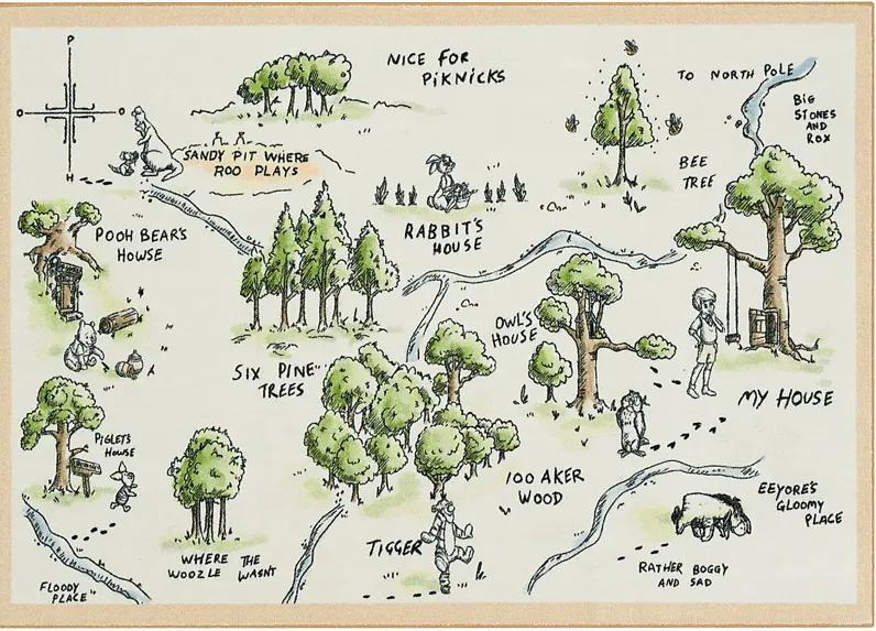 Kids Disney Winnie The Pooh 100 Acre Wood Map White 3' x 5' Rug