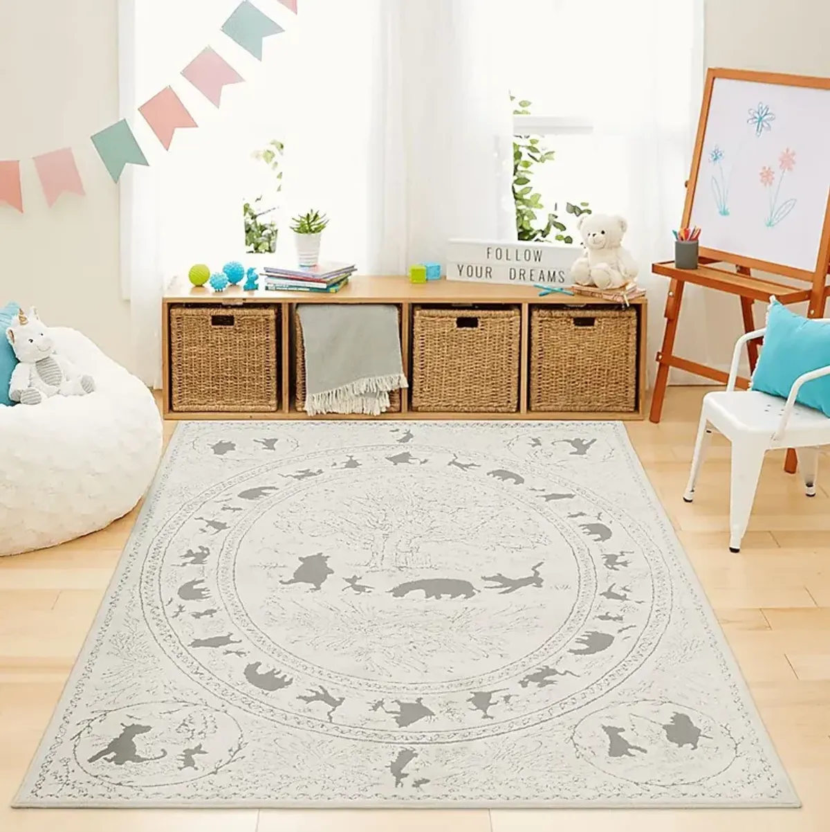 Kids Disney Winnie The Pooh Story Time White 3'5"" x 5'5"" Rug