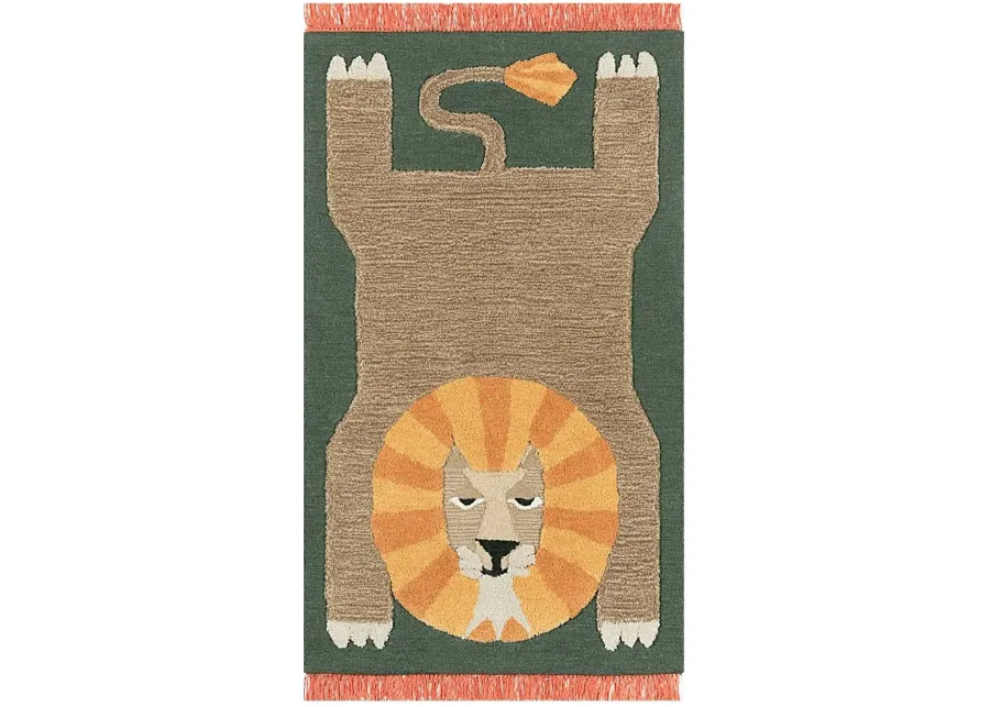 Kids Fierce Lion Green 3' x 5' Rug