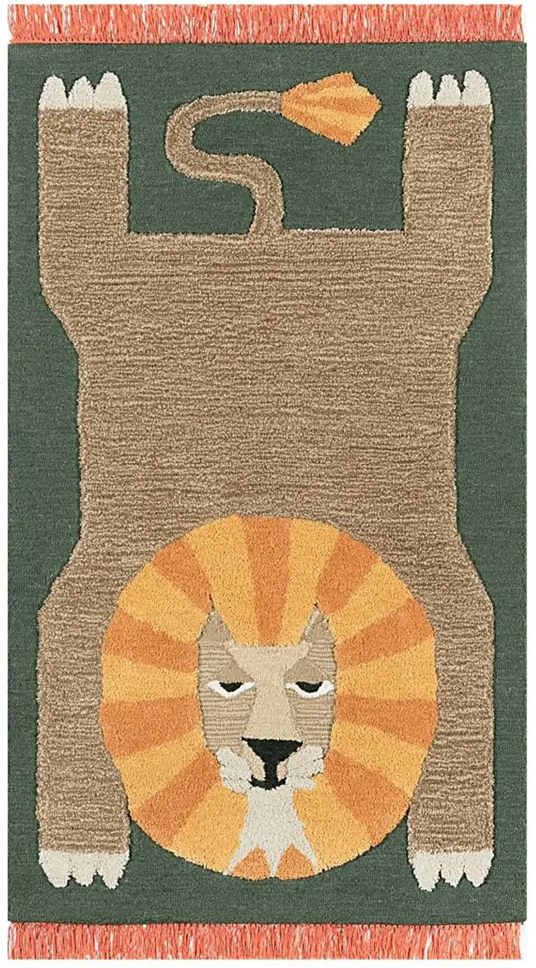 Kids Fierce Lion Green 3' x 5' Rug