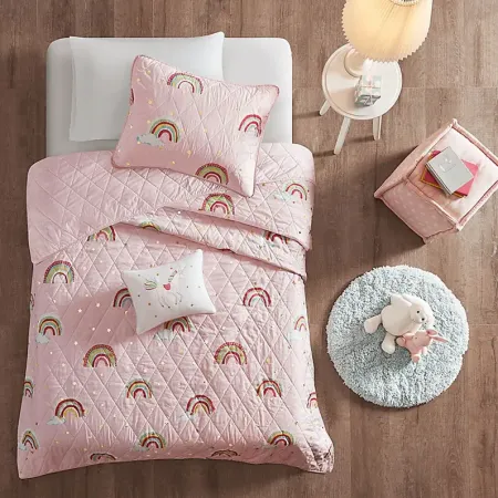 Kids Rainbow Smile Pink 3 Pc Twin Coverlet Set