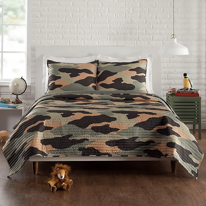 Kids Camohunt Green 2 Pc Twin Quilt Set
