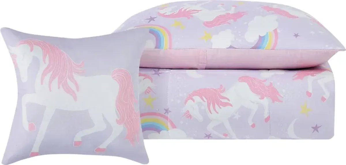 Kids Cotton Candy Unicorn Purple 3 Pc Twin Comforter Set