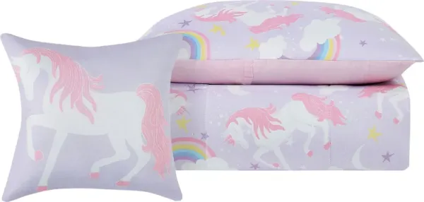 Kids Cotton Candy Unicorn Purple Twin Comforter Set