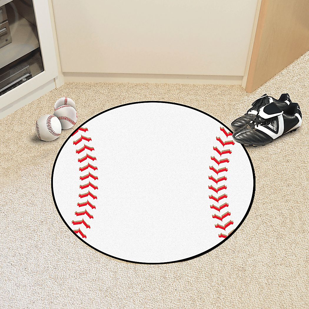 Kids Pitch and Catch White 27 in. Round Rug