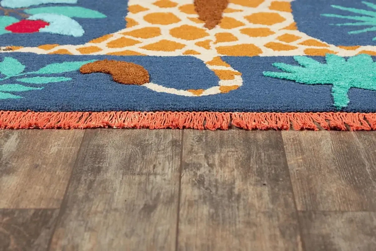 Kids Giggly Giraffe Navy 3' x 5' Rug