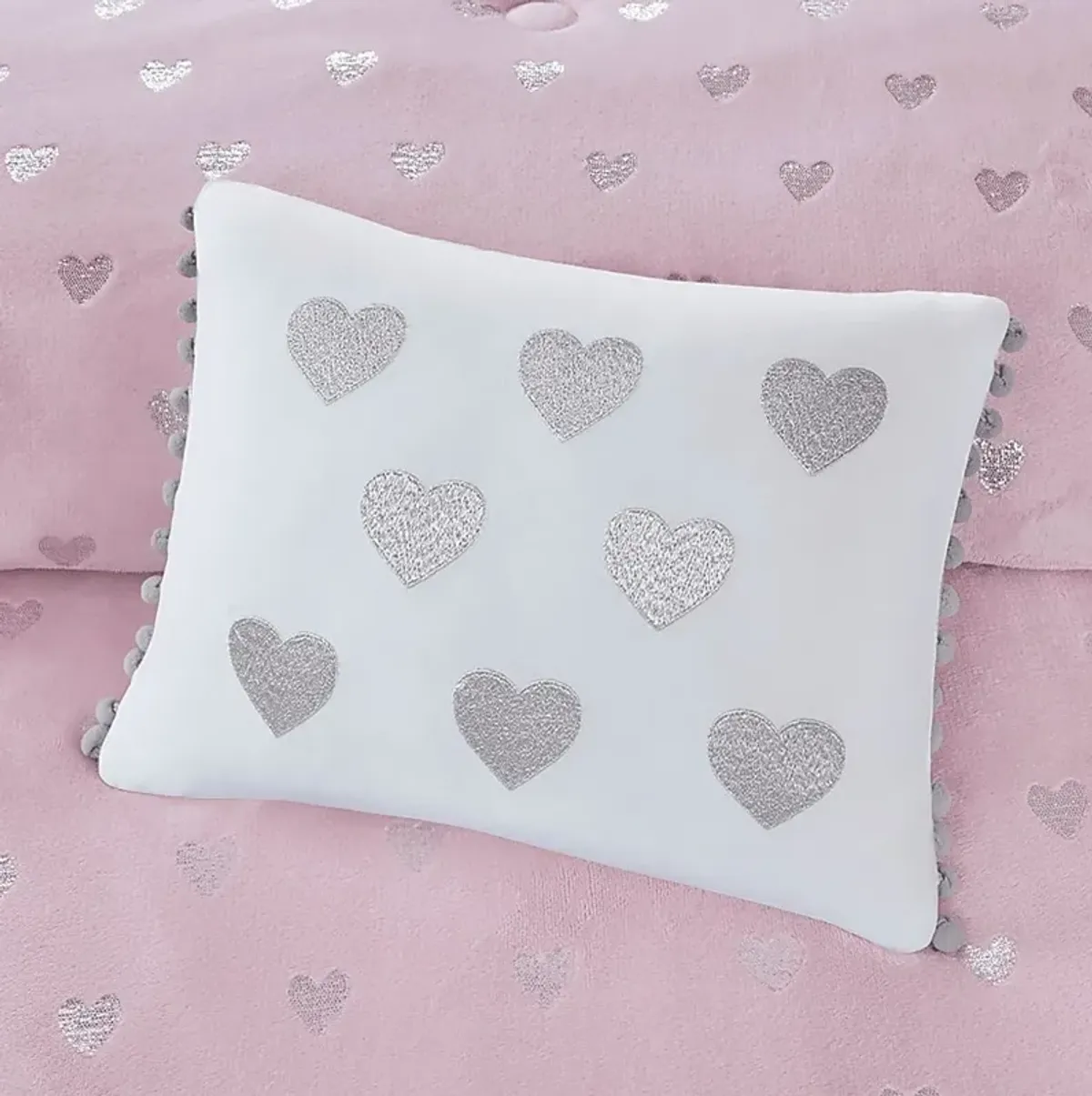 Kids Plush Hearts Pink 3 Pc Twin XL Comforter Set