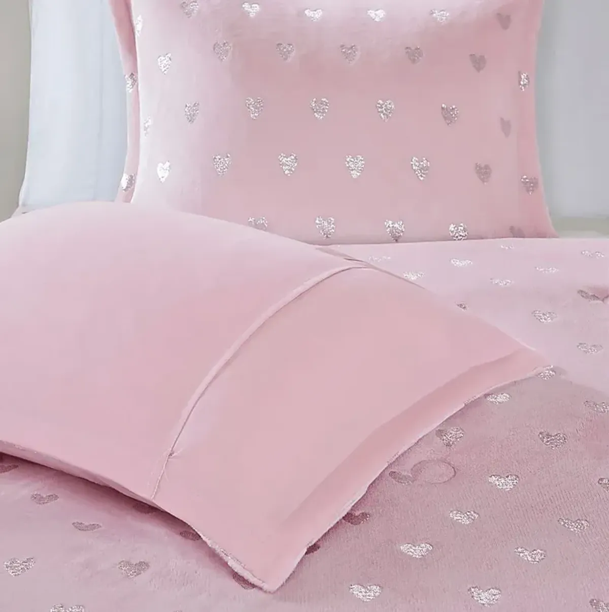 Kids Plush Hearts Pink 3 Pc Twin XL Comforter Set