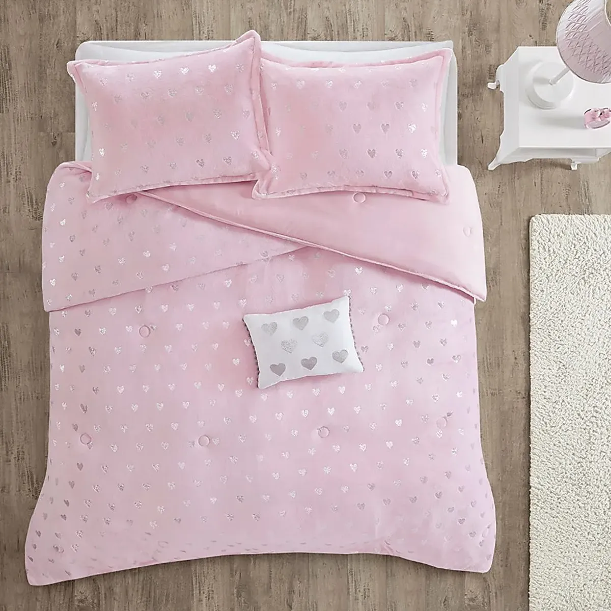 Kids Plush Hearts Pink 3 Pc Twin XL Comforter Set