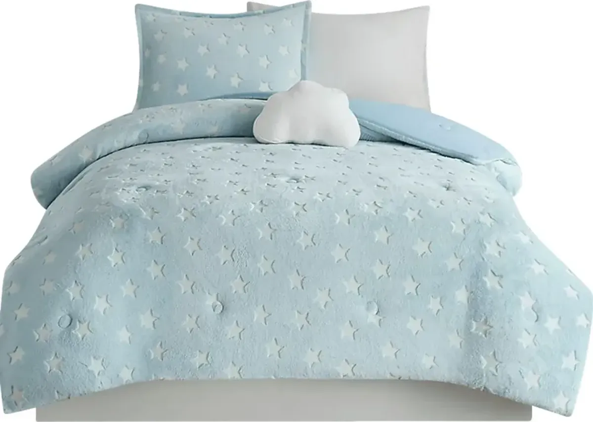 Kids Plush Stars Aqua 3 Pc Twin Comforter Set