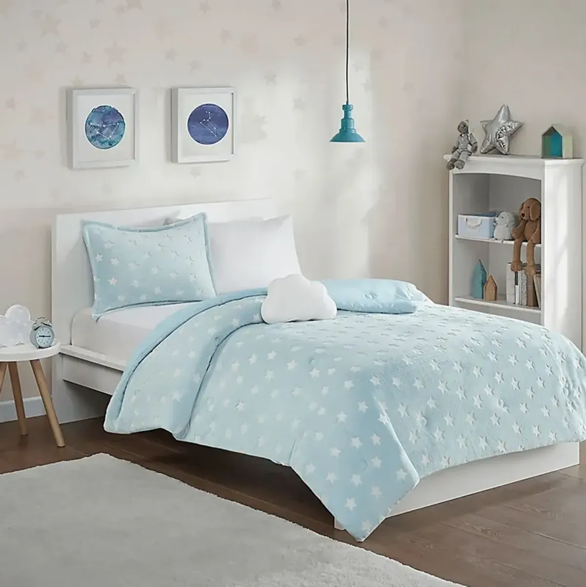 Kids Plush Stars Aqua 3 Pc Twin Comforter Set