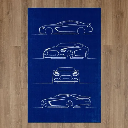 Kids Blueprint Auto Blue 3' x 5' Rug