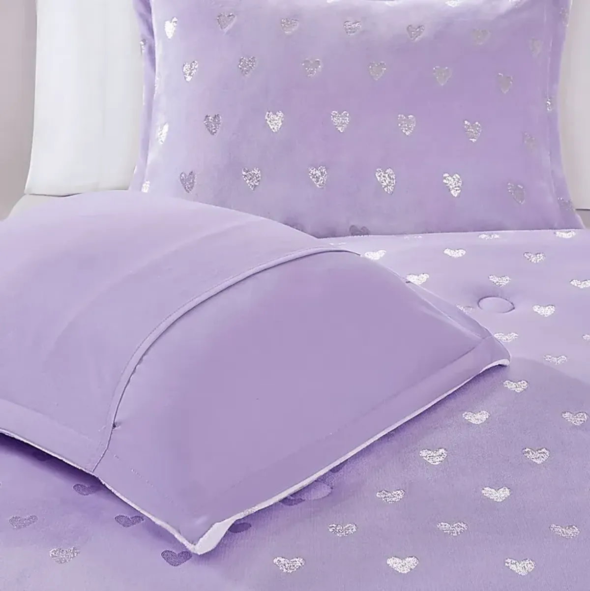 Kids Plush Hearts Purple 3 Pc Twin XL Comforter Set