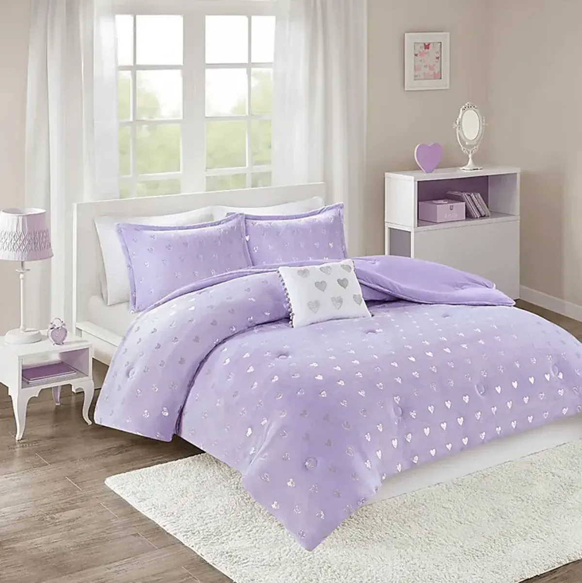 Kids Plush Hearts Purple 3 Pc Twin XL Comforter Set