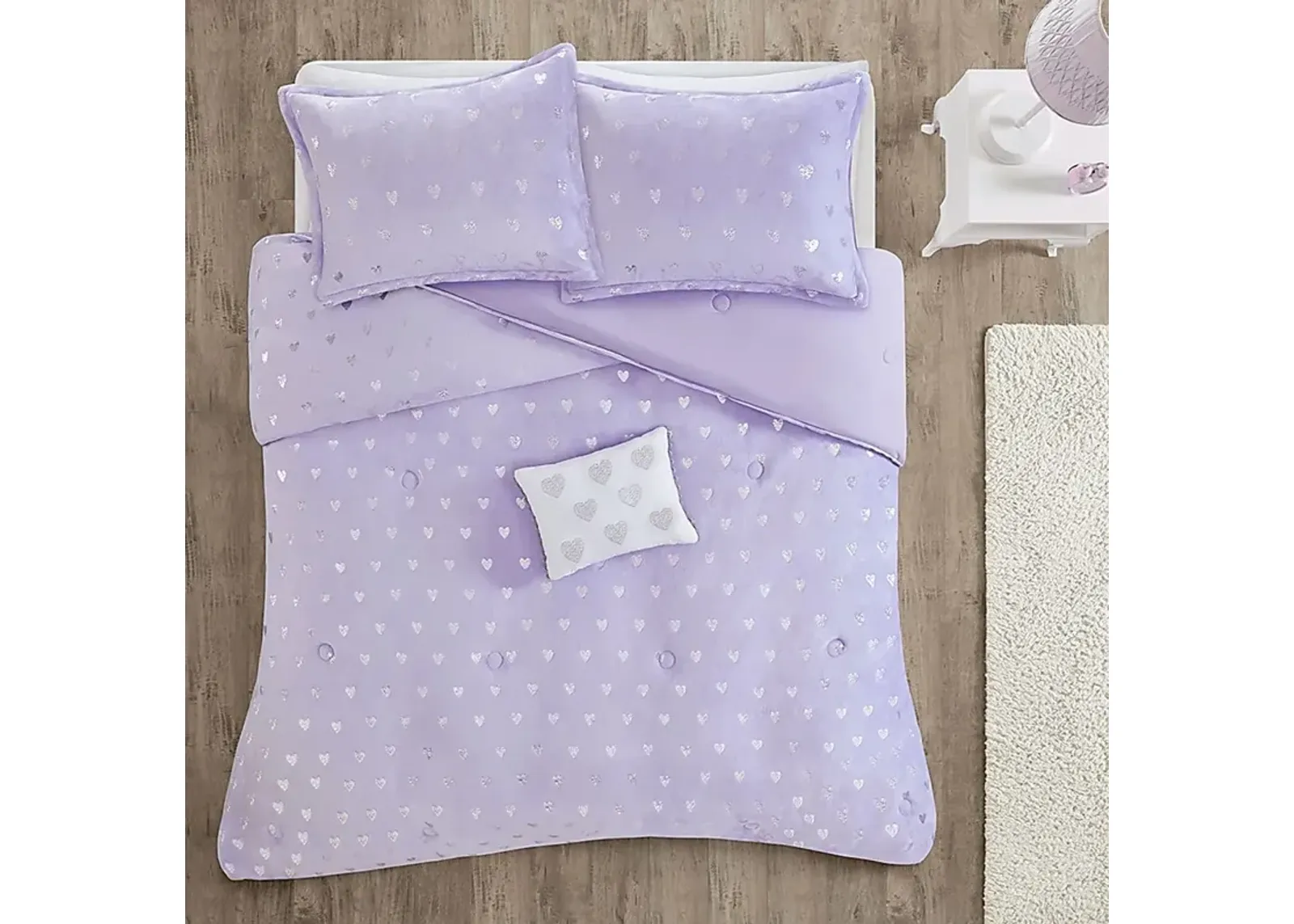 Kids Plush Hearts Purple 3 Pc Twin XL Comforter Set