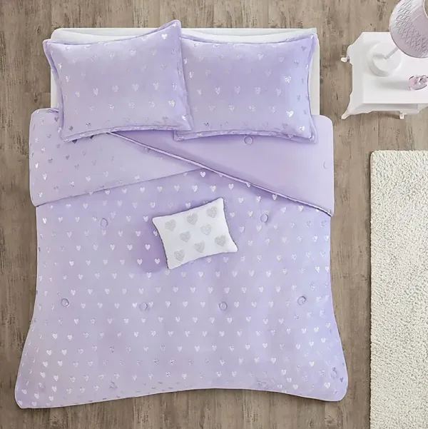 Kids Plush Hearts Purple Twin XL Comforter Set