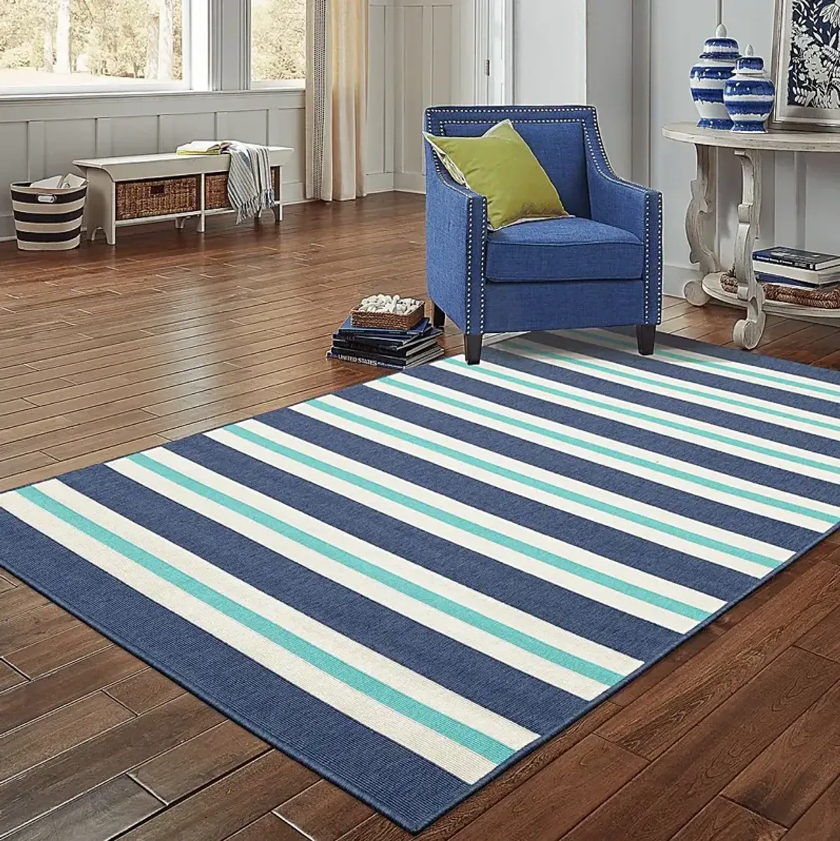 Kids Lagoon Stripe Blue 3'7 x 5'6 Rug