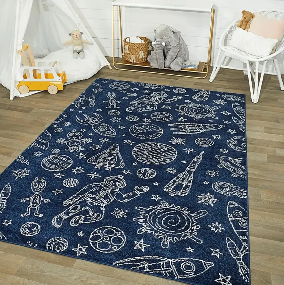 Kids Space Rockets Blue 3'11 x 5'7 Rug