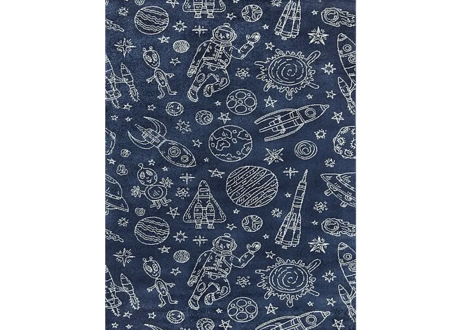 Kids Space Rockets Blue 3'11 x 5'7 Rug