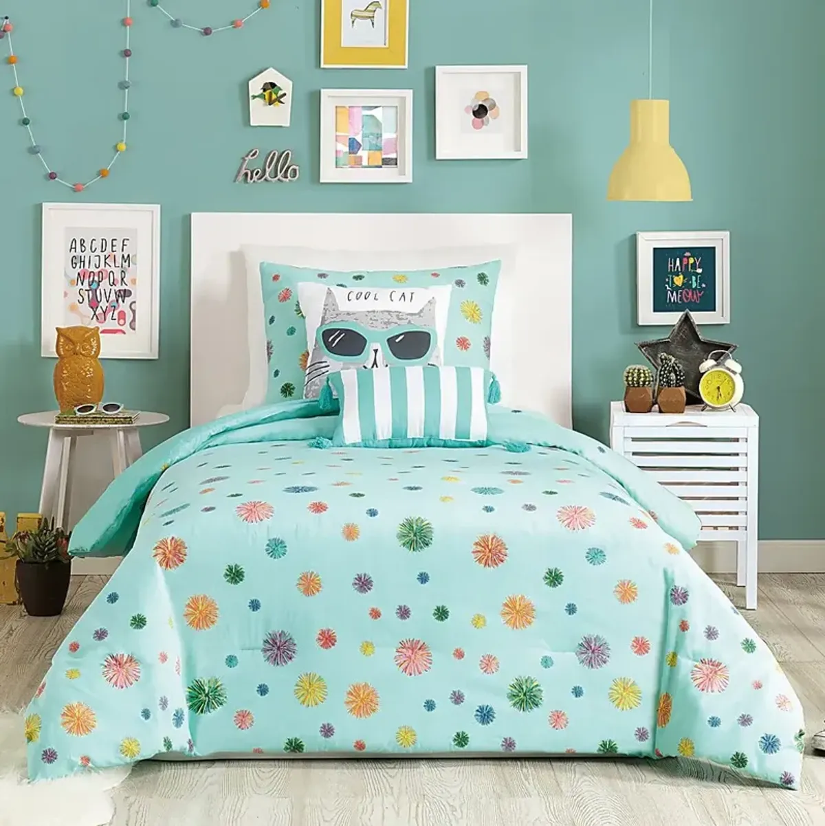 Kids Candy Cat Turquoise 4 Pc Twin Comforter Set