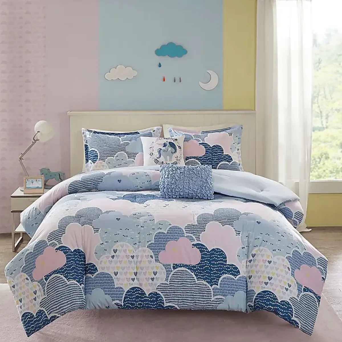 Kids Unicorn Clouds Blue 4 Pc Twin Comforter Set