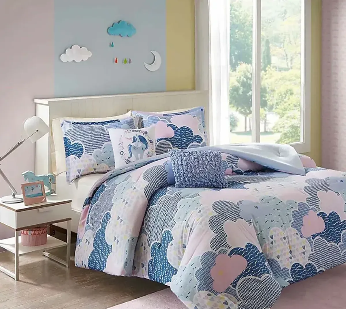 Kids Unicorn Clouds Blue 4 Pc Twin Comforter Set