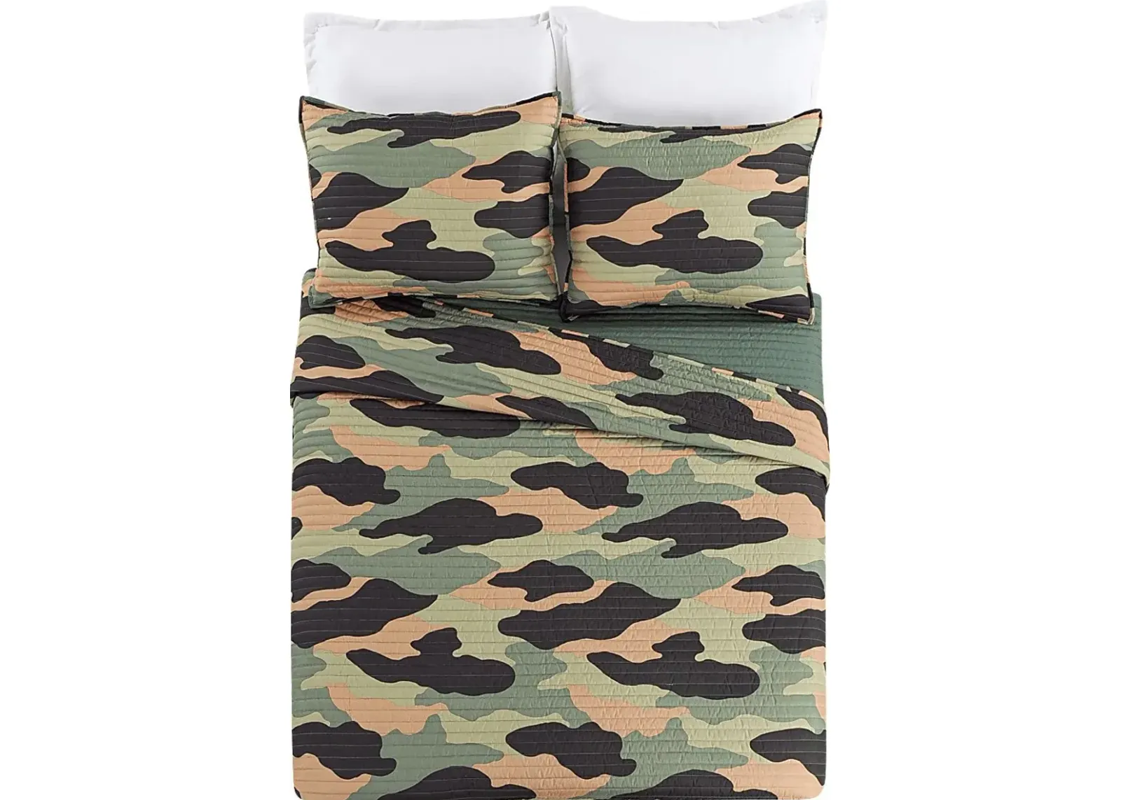 Kids Camohunt Green 3 Pc Full/Queen Quilt Set