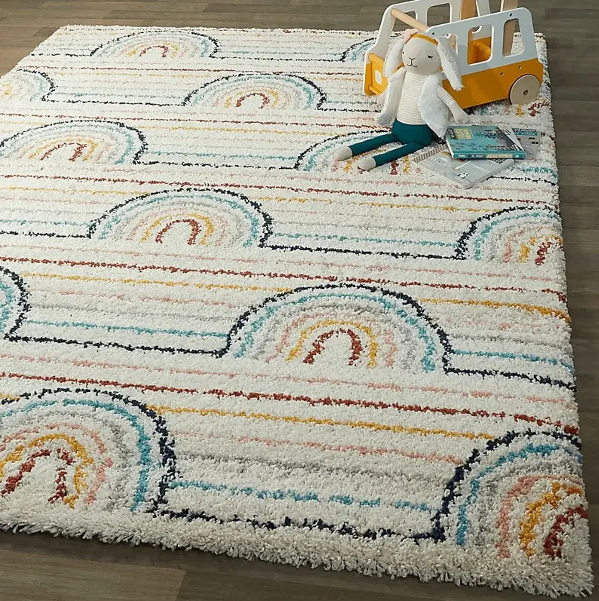 Kids Baby Rainbows White 5'3 x 7' Rug