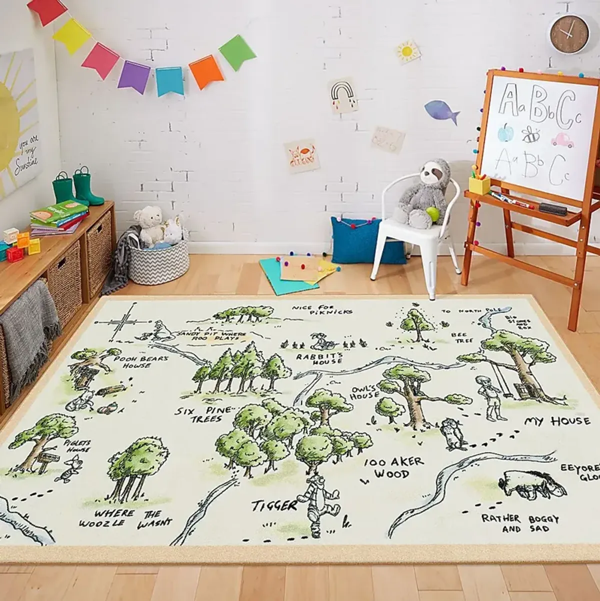 Kids Disney Winnie The Pooh 100 Acre Wood Map White 5' x 8' Rug