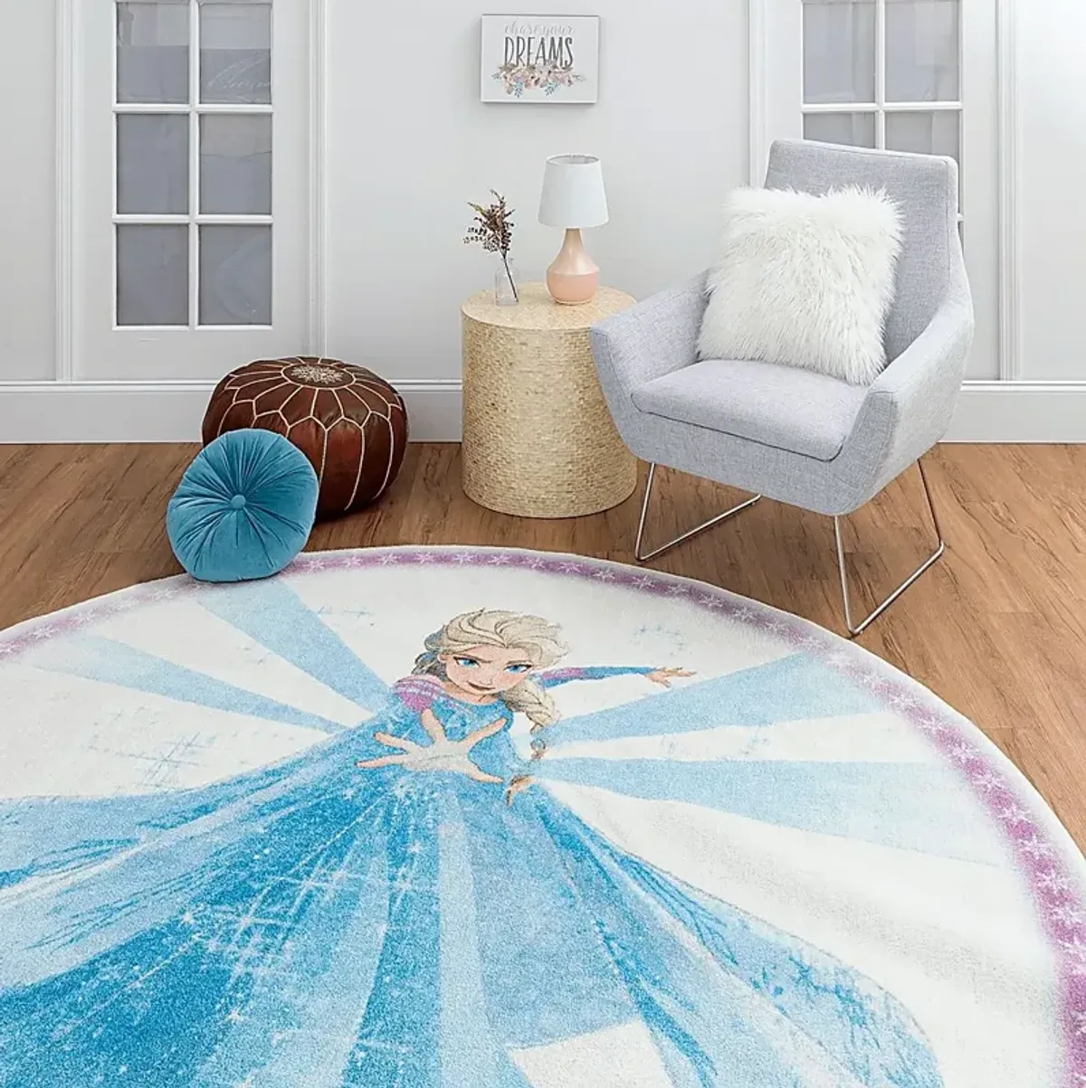 Kids Disney Elsa Spell Blue 5' Round Rug