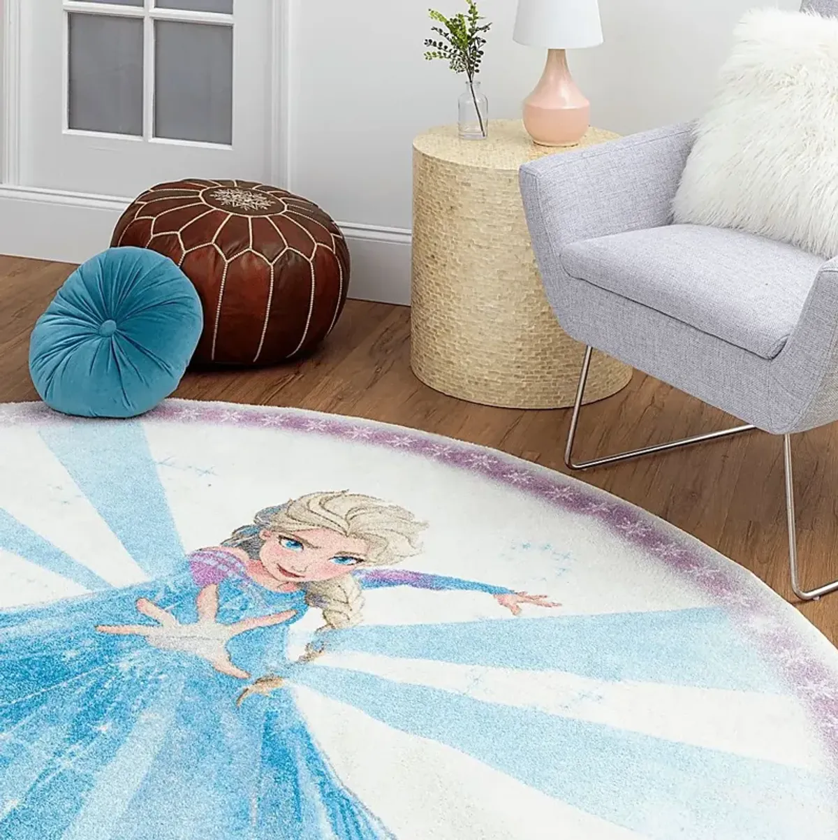 Kids Disney Elsa Spell Blue 5' Round Rug