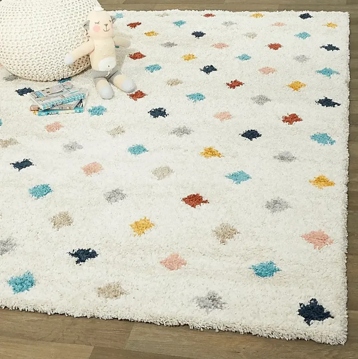 Kids Pastel Diamonds White 5'3 x 7' Rug