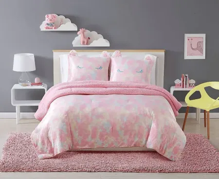Kids Sweet Rainbow Pink 3 Pc Full/Queen Comforter Set