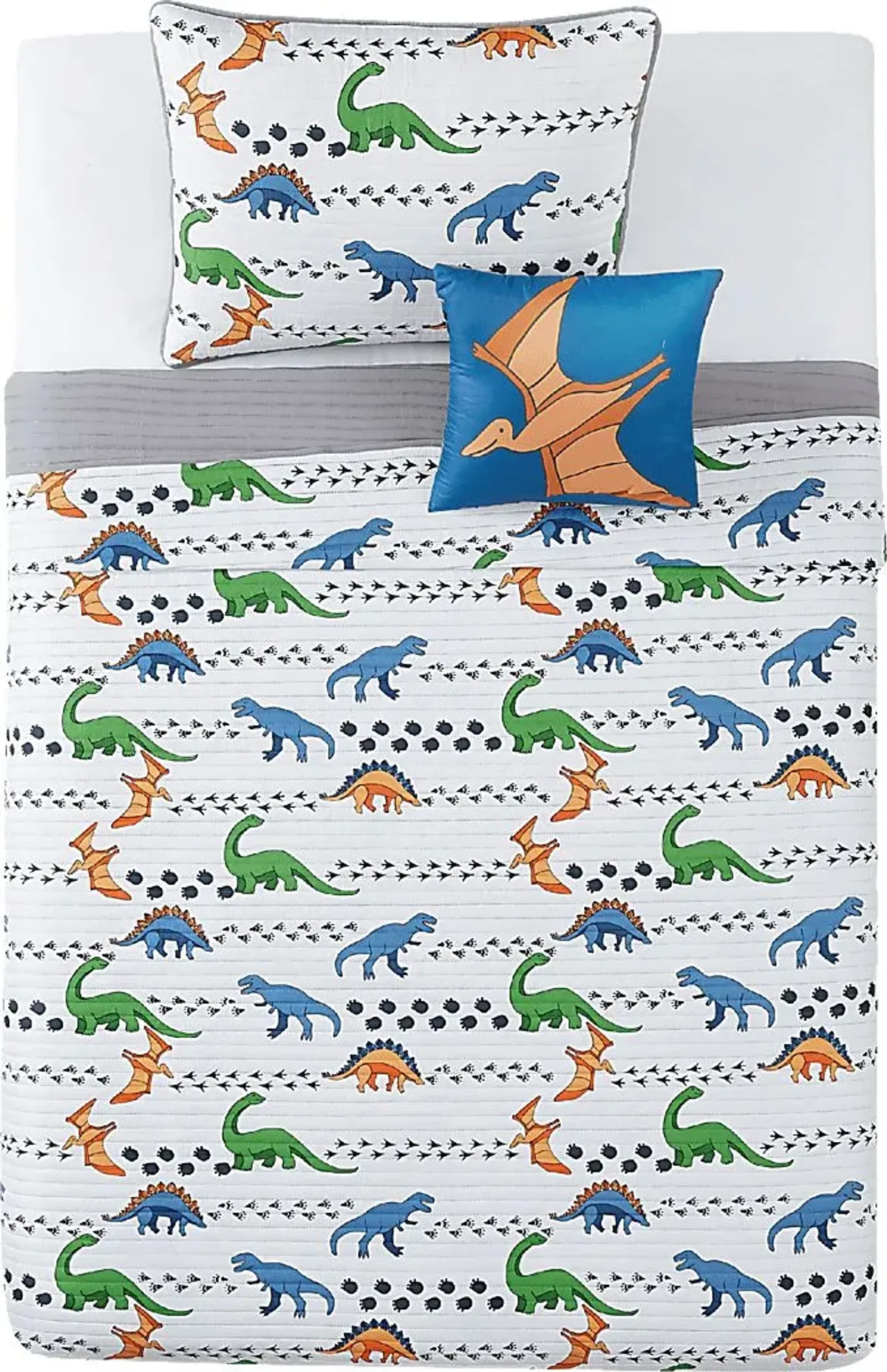 Kids Dino Venture White Full Quilt Set
