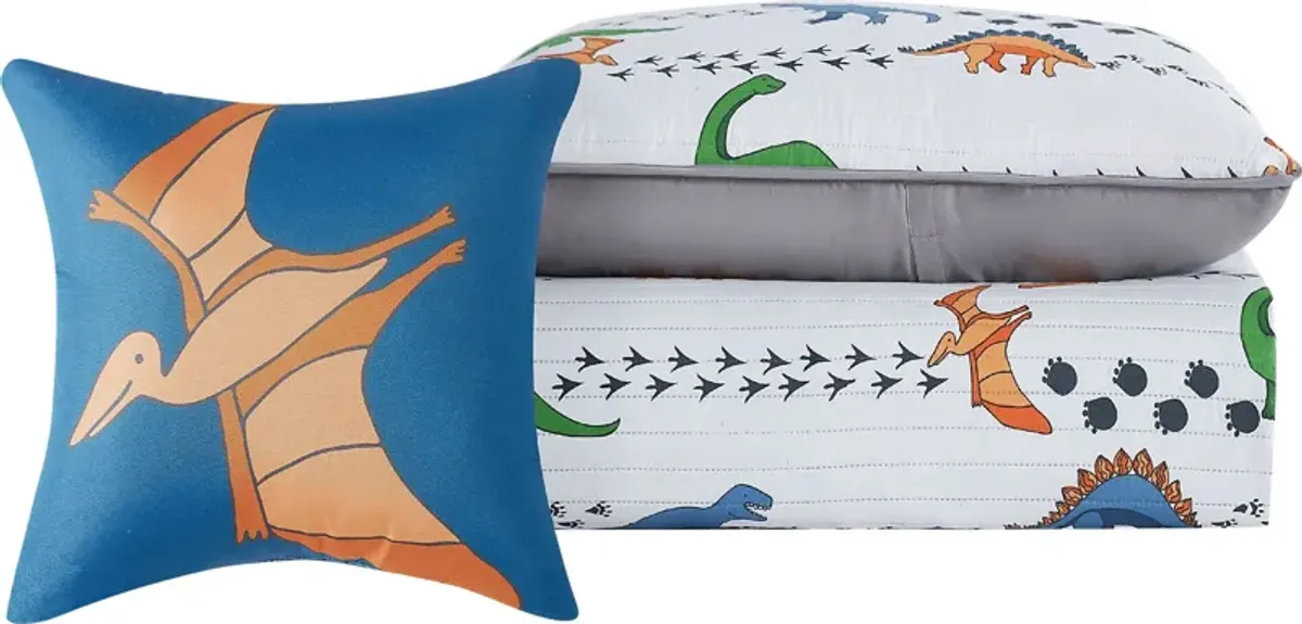 Kids Dino Venture White 4 Pc Full Quilt Set