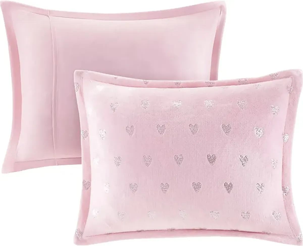 Kids Plush Hearts Pink 4 Pc Full/Queen Comforter Set