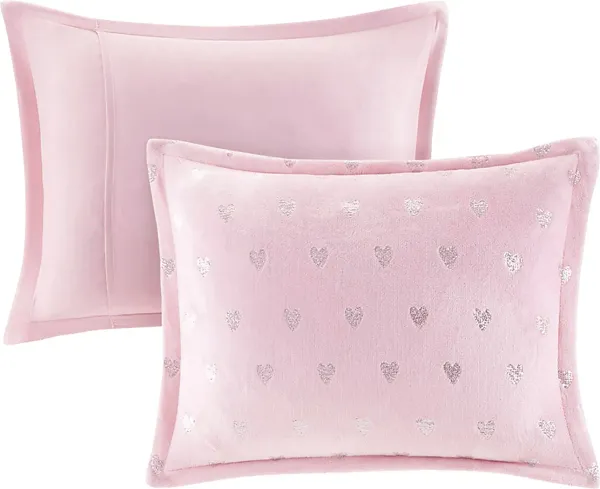 Kids Plush Hearts Pink Full/Queen Comforter Set
