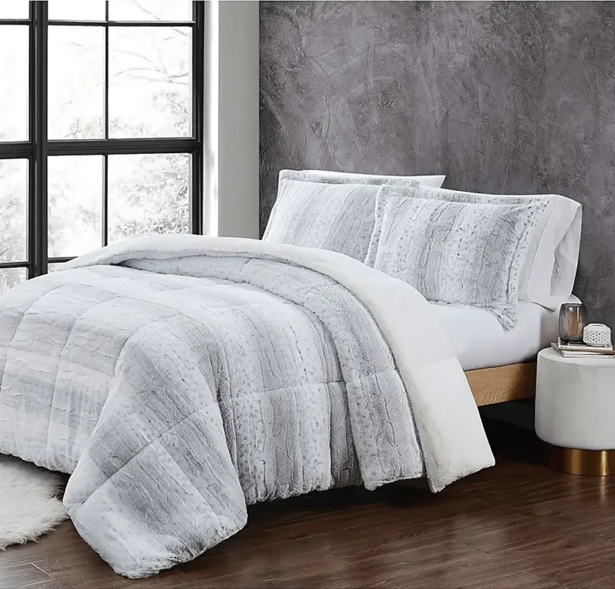 Kids Furry Comfort Gray 3 Pc Full/Queen Comforter Set