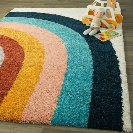 Kids End Of The Rainbow White 5'3 x 7' Rug
