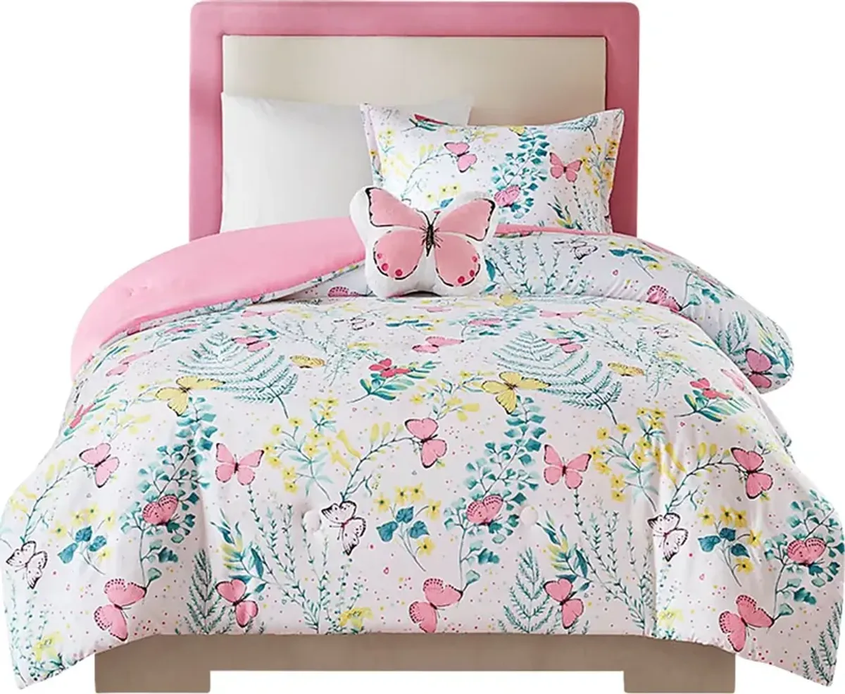 Kids Spring Butterflies Pink 4 Pc Full Comforter Set