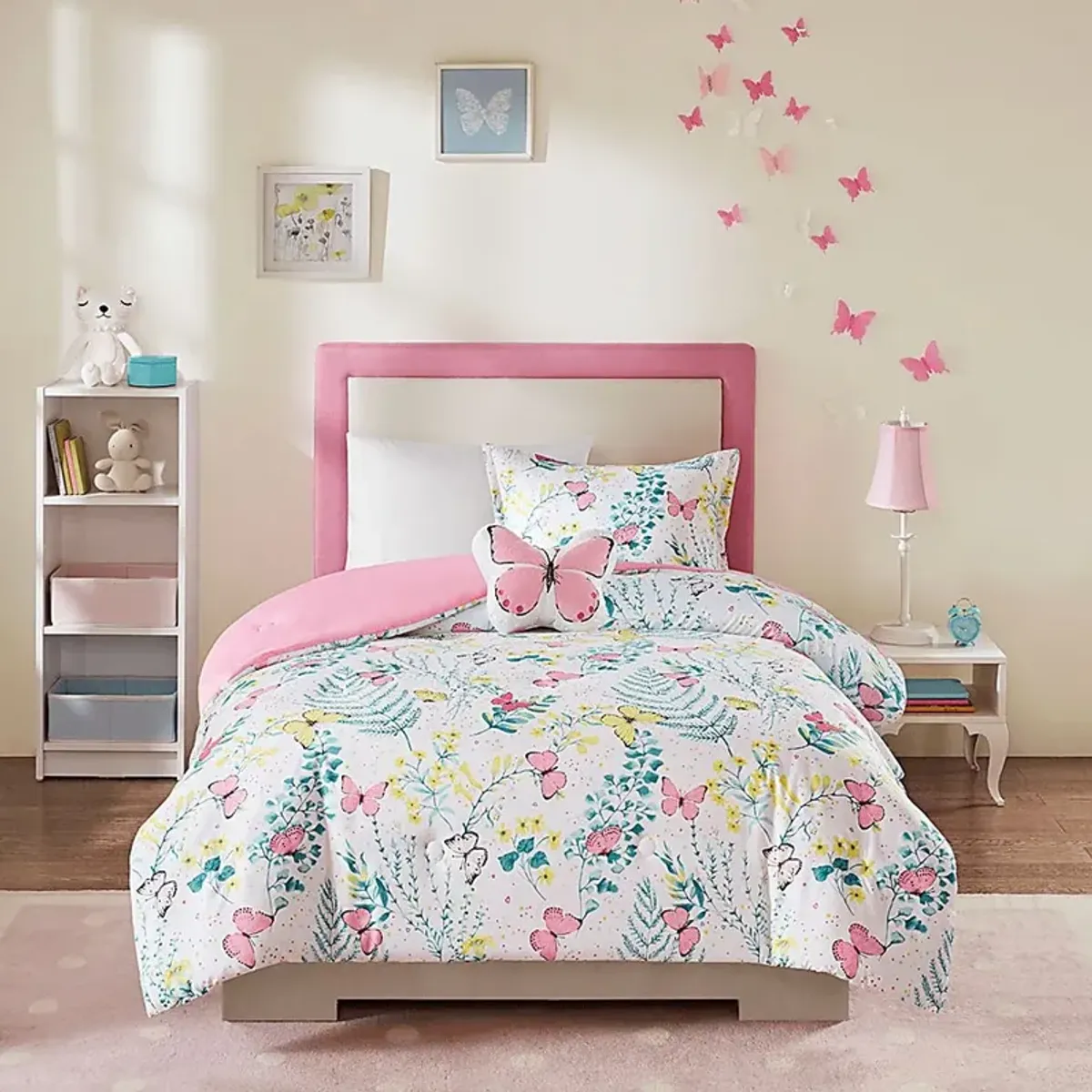 Kids Spring Butterflies Pink 4 Pc Full Comforter Set